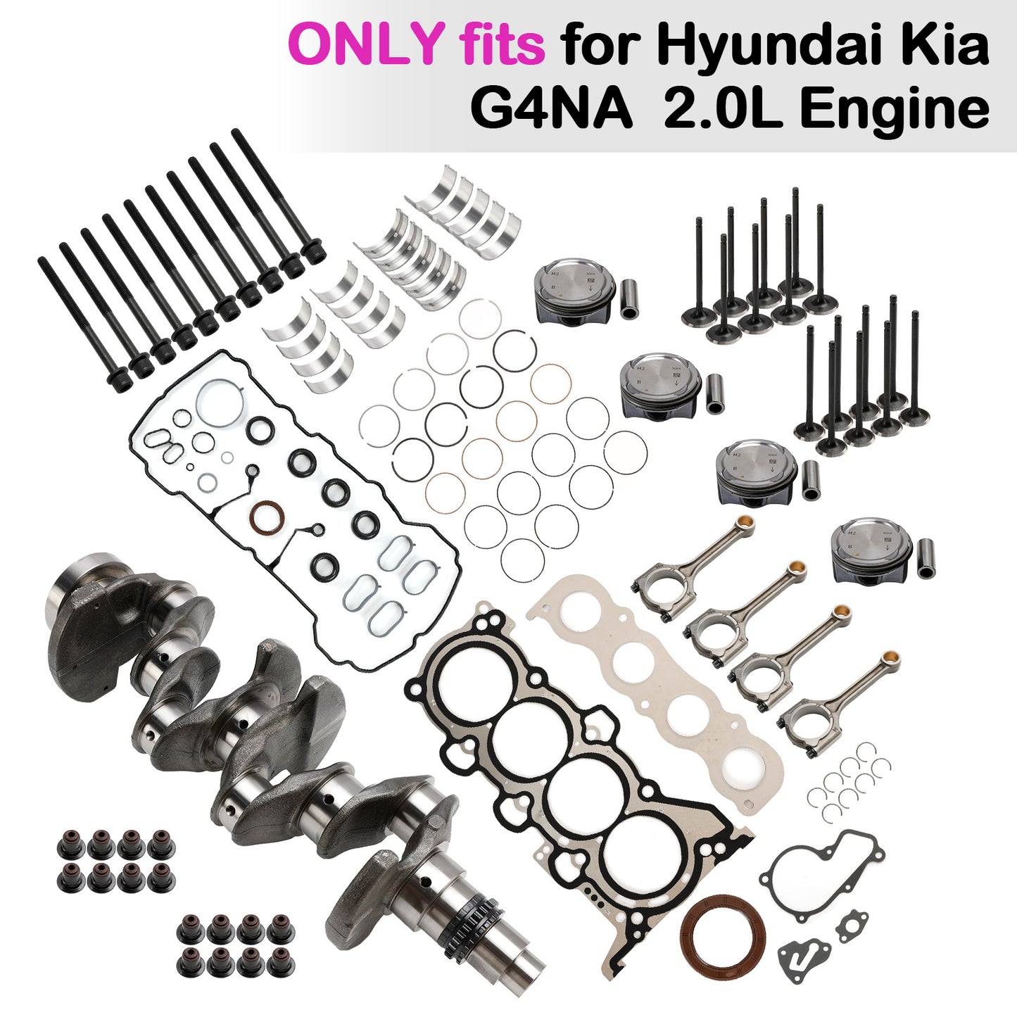 Kit di revisione motore Kia K4 G4NA 2.0L 2014–2021 Kit guarnizioni bielle albero motore
