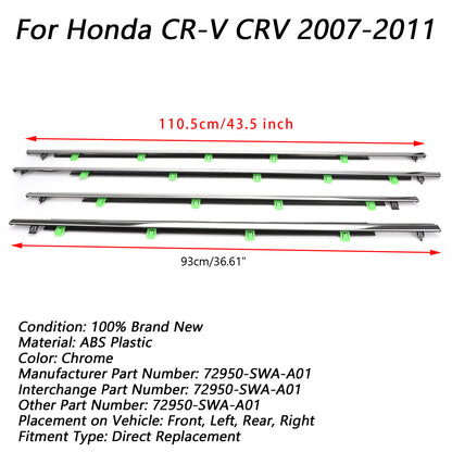 2007-2011 Honda CR-V CRV 72950-SWA-A01 4 pezzi guarnizioni finestrino