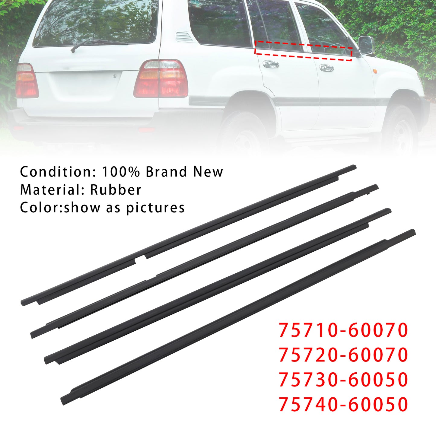 4pcs Glass Belt Belt Affermazione della fascia esterna per la terra per Land Cruiser LC100 1998-2007