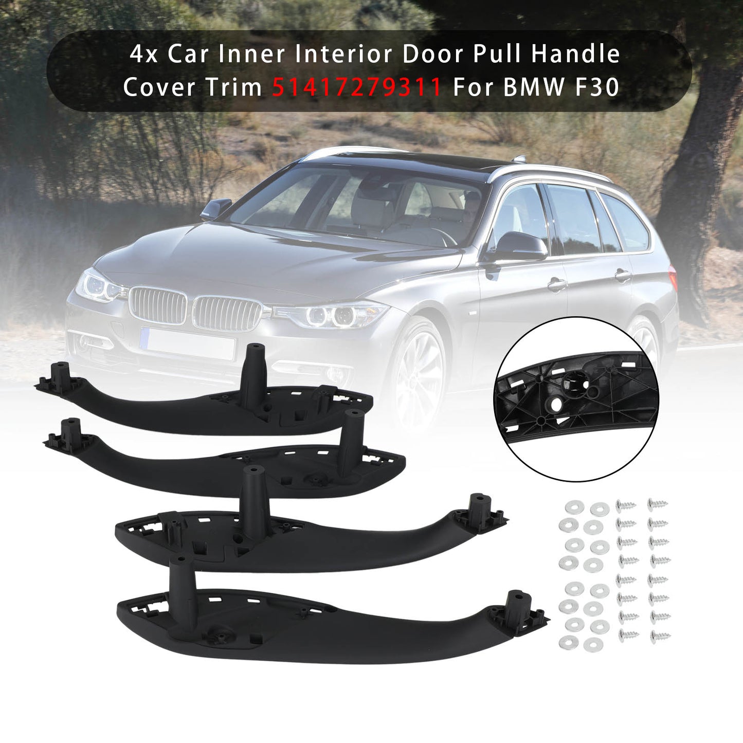 4x Car Interior Door Pull Maniglia Copertura 51417279311 Per BMW F30 F31 F34 Generico