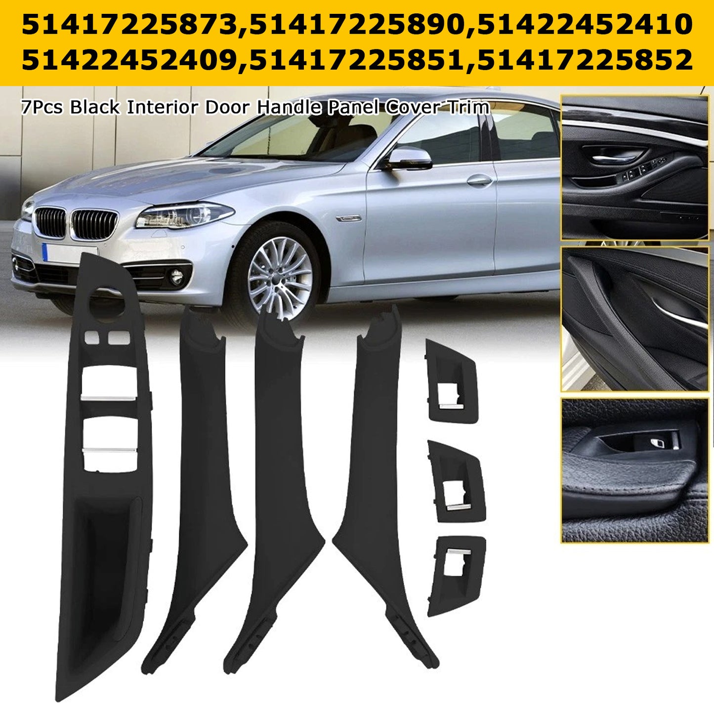 7x Maniglia interna della portiera nera per BMW Serie 5 F10 F11 10-16