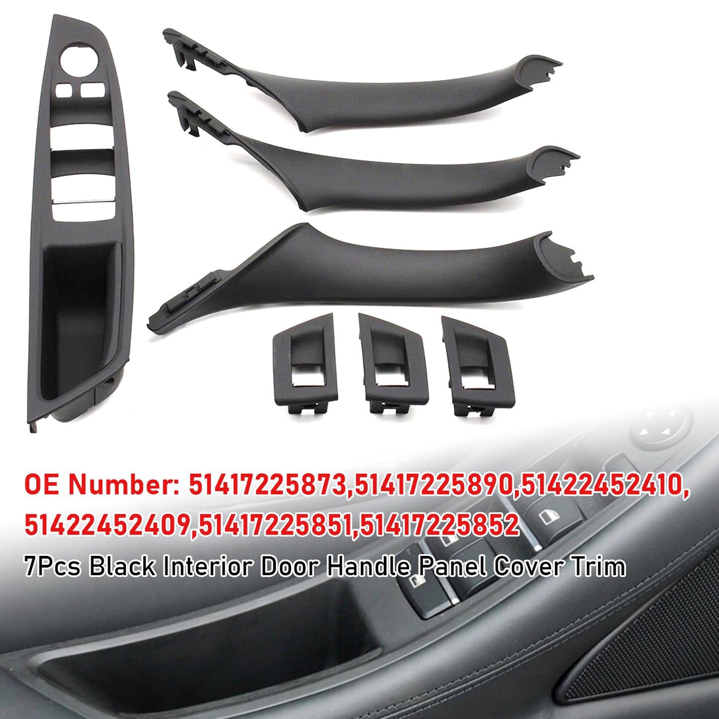 7x Maniglia interna della portiera nera per BMW Serie 5 F10 F11 10-16