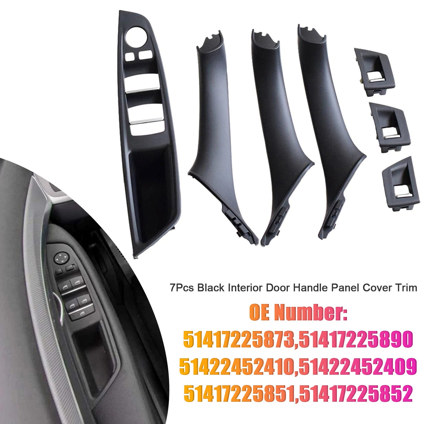 7x Maniglia interna della portiera nera per BMW Serie 5 F10 F11 10-16