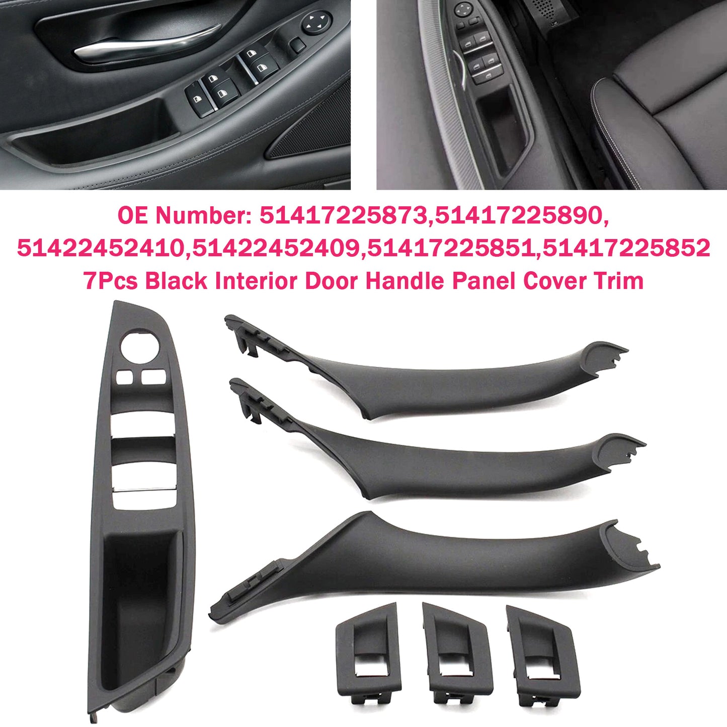 7x Maniglia interna della portiera nera per BMW Serie 5 F10 F11 10-16