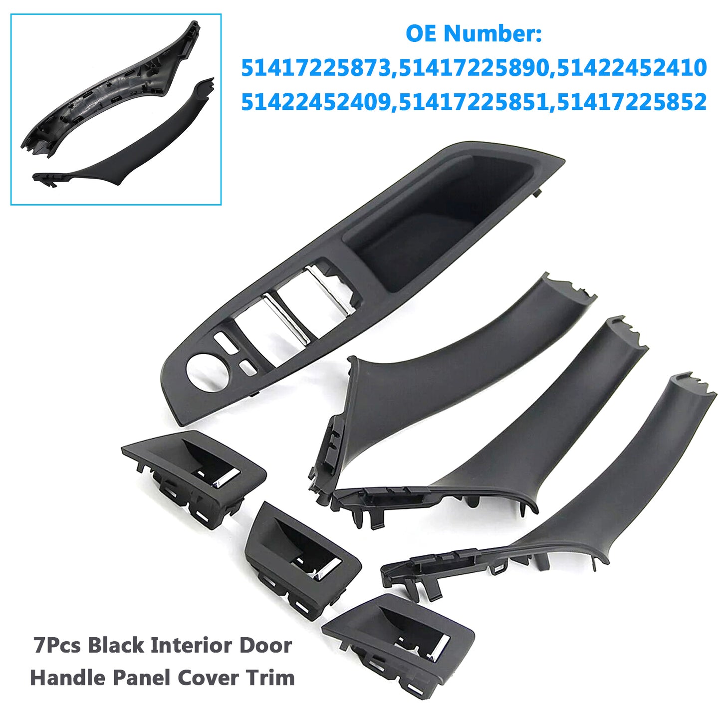 7x Maniglia interna della portiera nera per BMW Serie 5 F10 F11 10-16