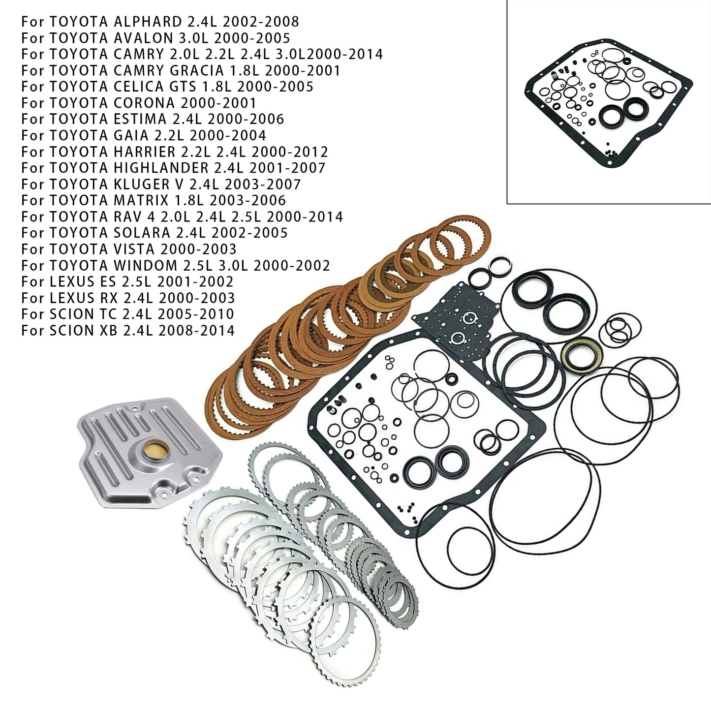 Kit di ricostruzione del cambio automatico TOYOTA CAMRY 2.0L 2.2L 2.4L 3.0L 2000-2014, guarnizioni dei dischi della frizione T13600B U240E U241E