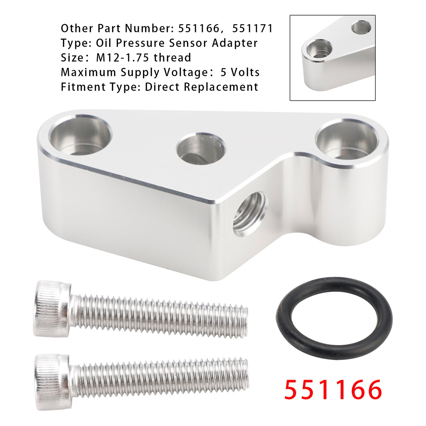 Adattatore per sensore di pressione dell'olio 551166 per Gen 5 LT Valley Pan - M12-1,75