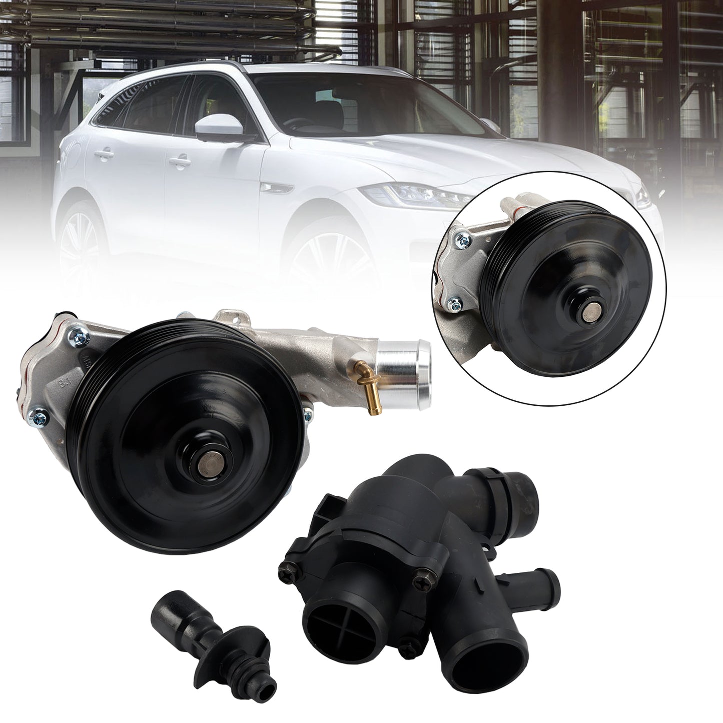 Jaguar 2011 - 2015 XJ Pompa Acqua con Bulloni Guarnizioni Connettore + Kit Termostato