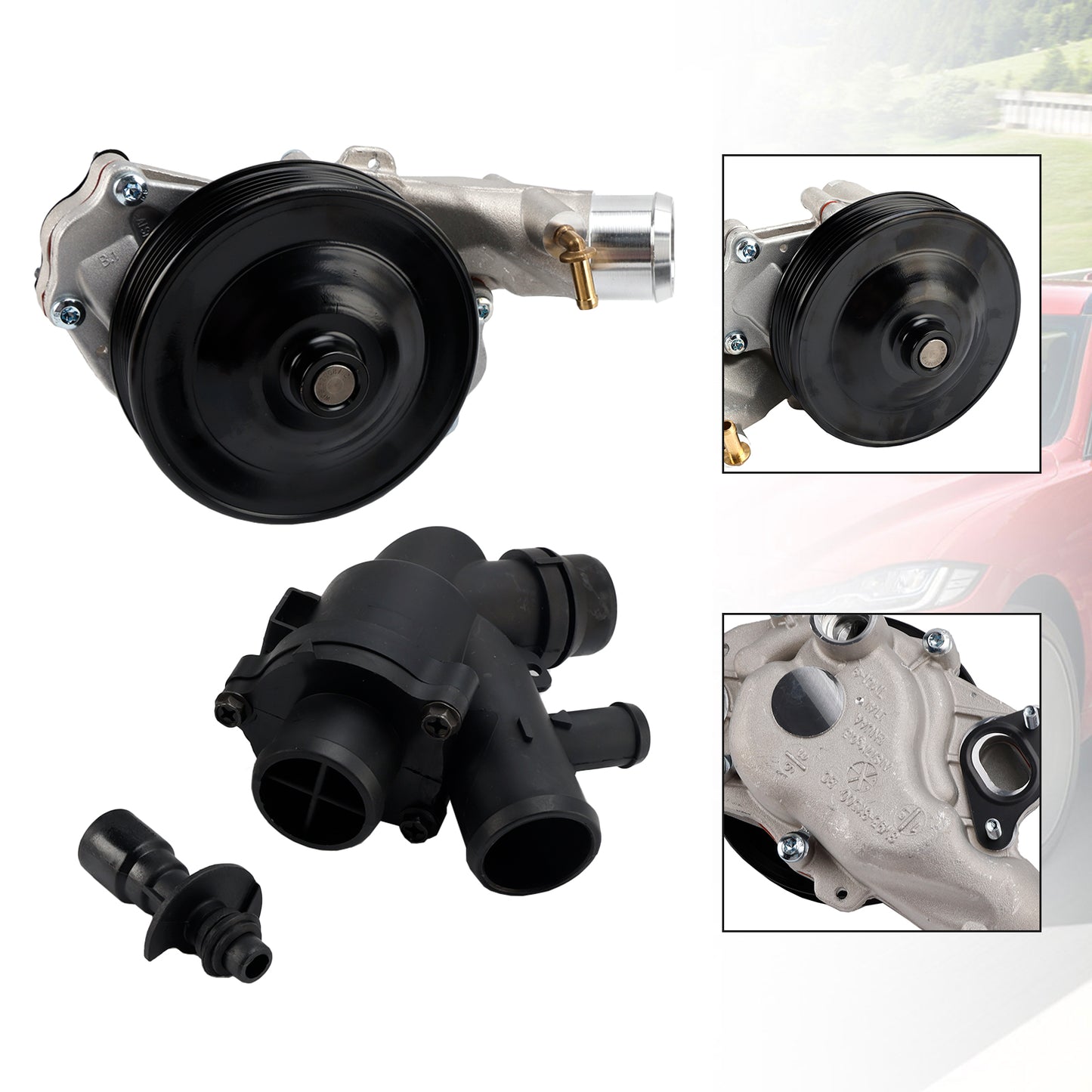 Jaguar 2011 - 2015 XJ Pompa Acqua con Bulloni Guarnizioni Connettore + Kit Termostato