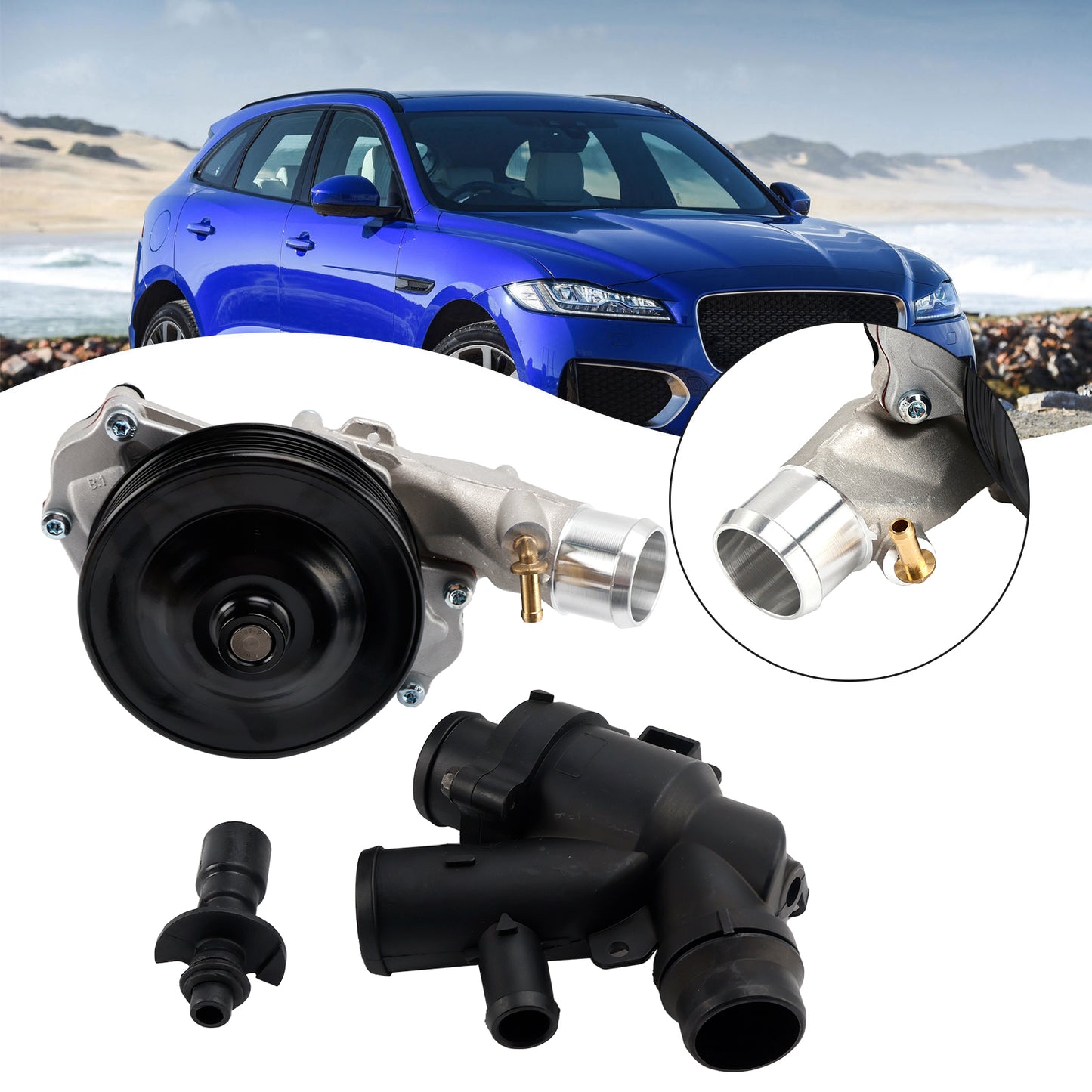 Land Rover 2010-2017 Range Rover (Sport) pompa acqua con bulloni guarnizioni connettore + kit termostato