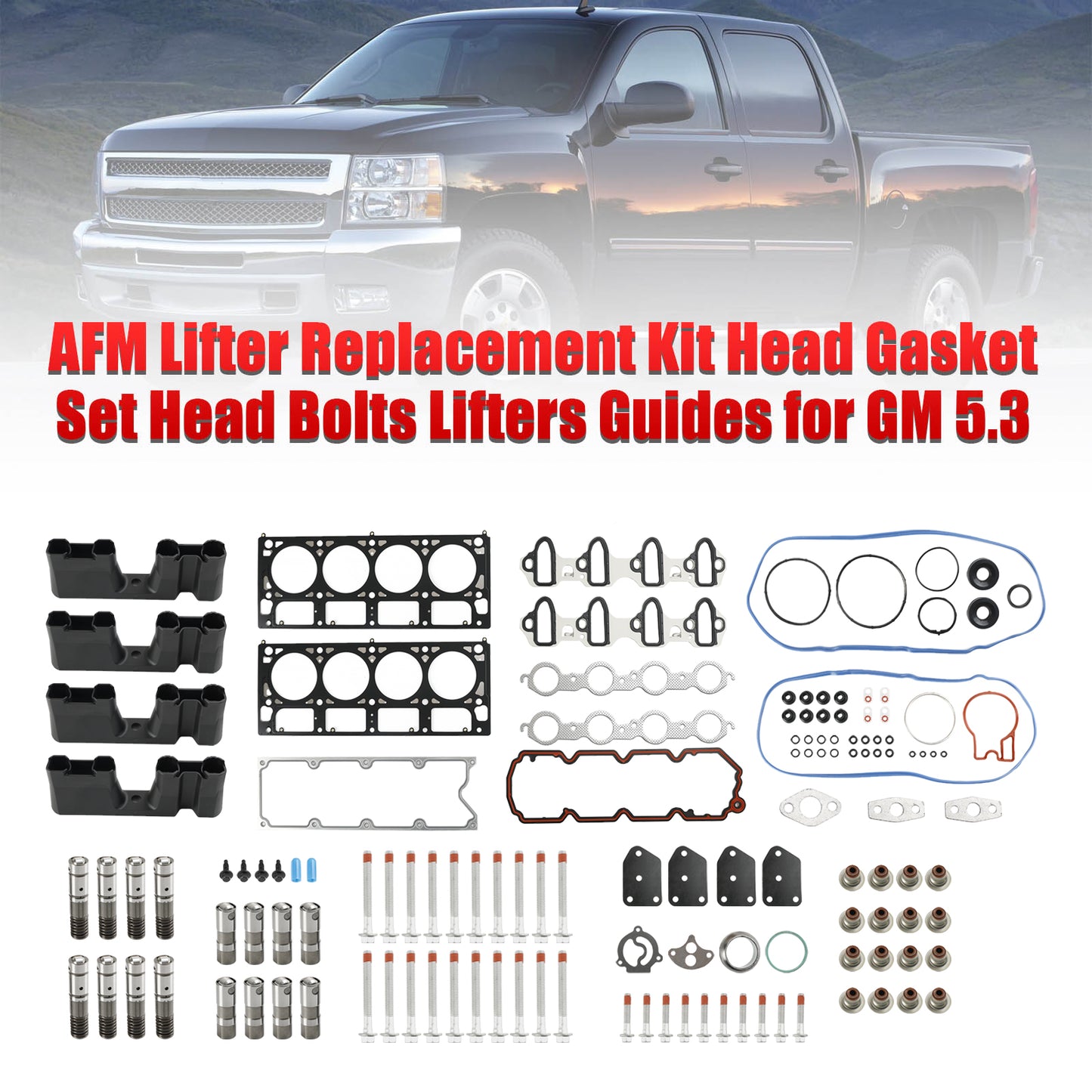 2007-2013 Chevrolet Avalanche 5.3L 5328CC 325CID V8 FLEX OHV 16 Valve AFM Kit di sostituzione sollevatore Set guarnizioni testa Bulloni testa Sollevatori Guide Fedex Express Generico