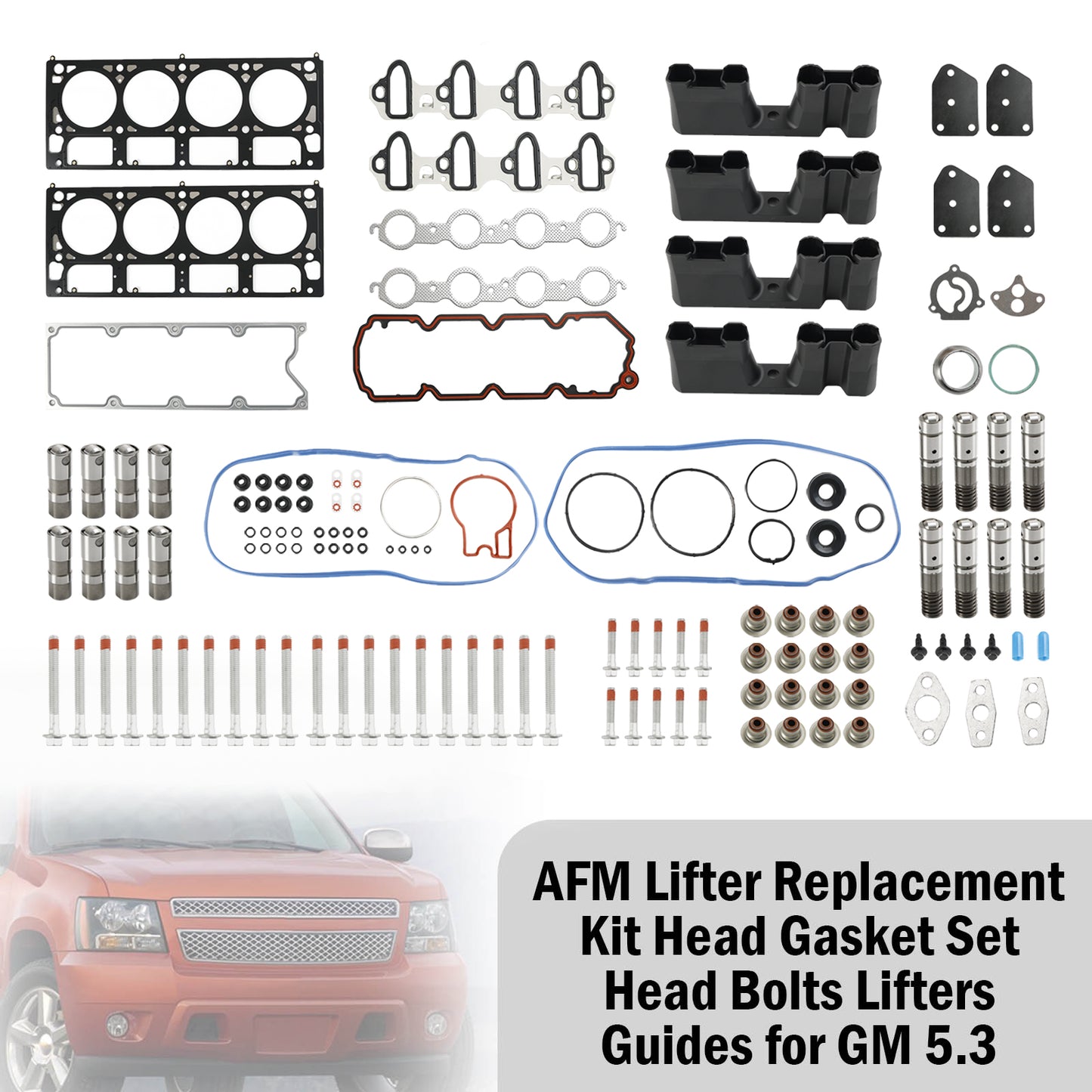 2007 Chevrolet Silverado 1500 Classic 5.3L 5328CC 325CID V8 FLEX OHV, (16 valvole) Kit di sostituzione sollevatore AFM Set guarnizioni testa Bulloni testa Sollevatori Guide Fedex Express Generico