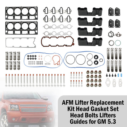 2007-2013 Chevrolet Avalanche 5.3L 5328CC 325CID V8 FLEX OHV 16 Valve AFM Kit di sostituzione sollevatore Set guarnizioni testa Bulloni testa Sollevatori Guide Fedex Express Generico