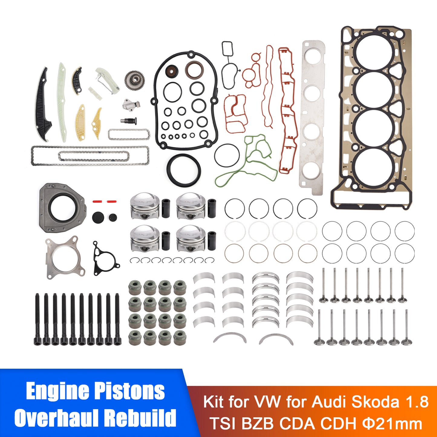 Kit di revisione e ricostruzione dei pistoni del motore VOLKSWAGEN Golf (MK6) 1.8 TSI CDAA 2009-2011 06H107065CP 06H109509Q