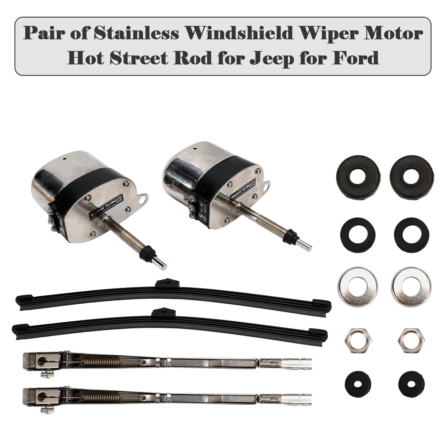 Coppia di motorini tergicristallo in acciaio inox Hot Street Rod per Jeep per Ford