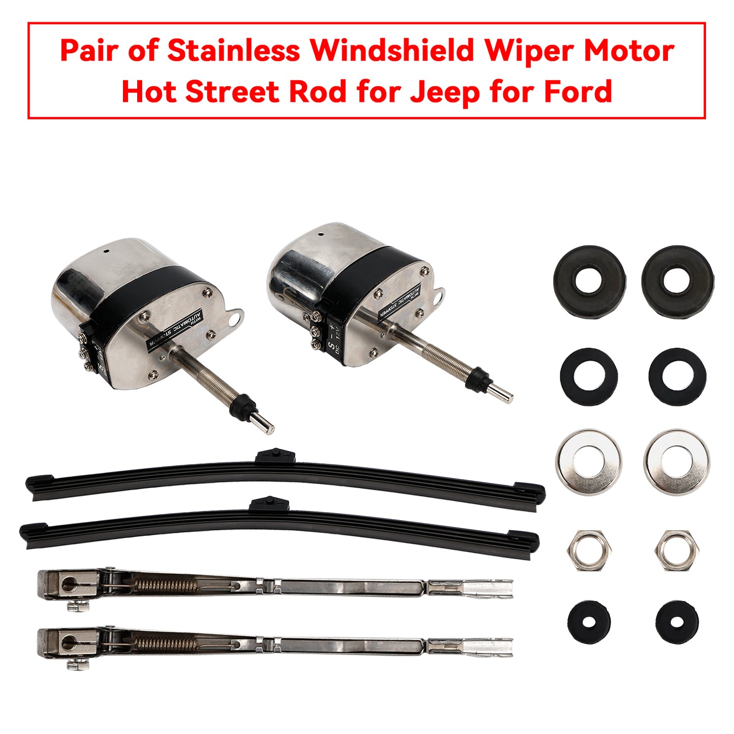 Coppia di motorini tergicristallo in acciaio inox Hot Street Rod per Jeep per Ford
