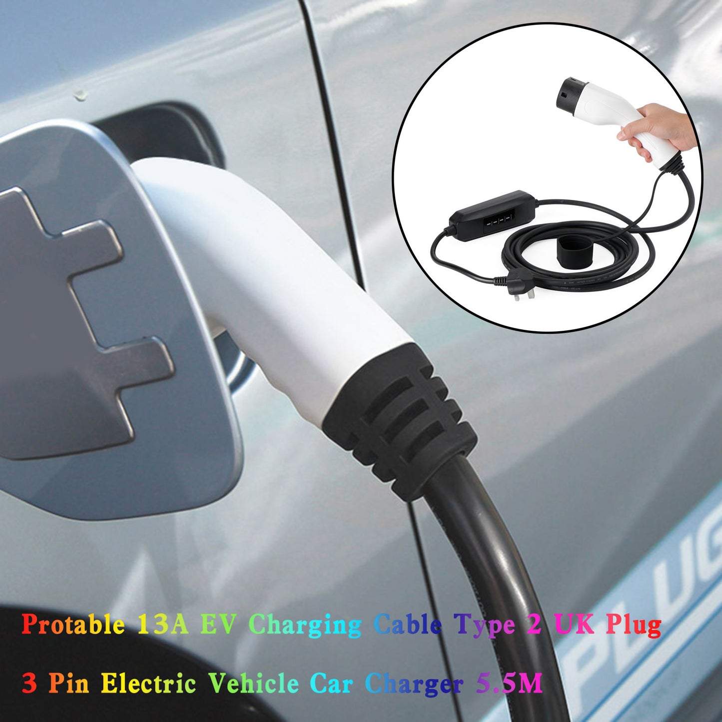 Protable 13A EV Cavo di Ricarica Tipo 2 Spina UK 3 Pin Caricatore per Auto Elettrica 5.5M