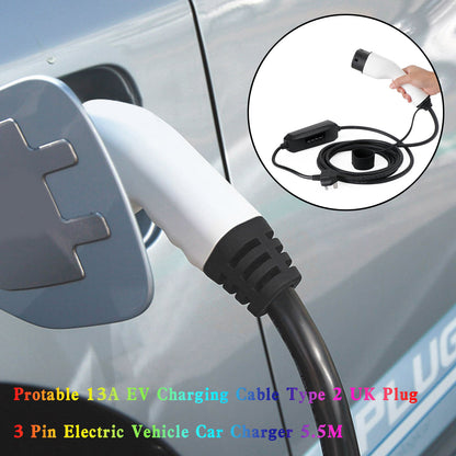 Protable 13A EV Cavo di Ricarica Tipo 2 Spina UK 3 Pin Caricatore per Auto Elettrica 5.5M
