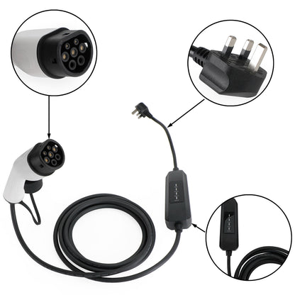 Protable 13A EV Cavo di Ricarica Tipo 2 Spina UK 3 Pin Caricatore per Auto Elettrica 5.5M