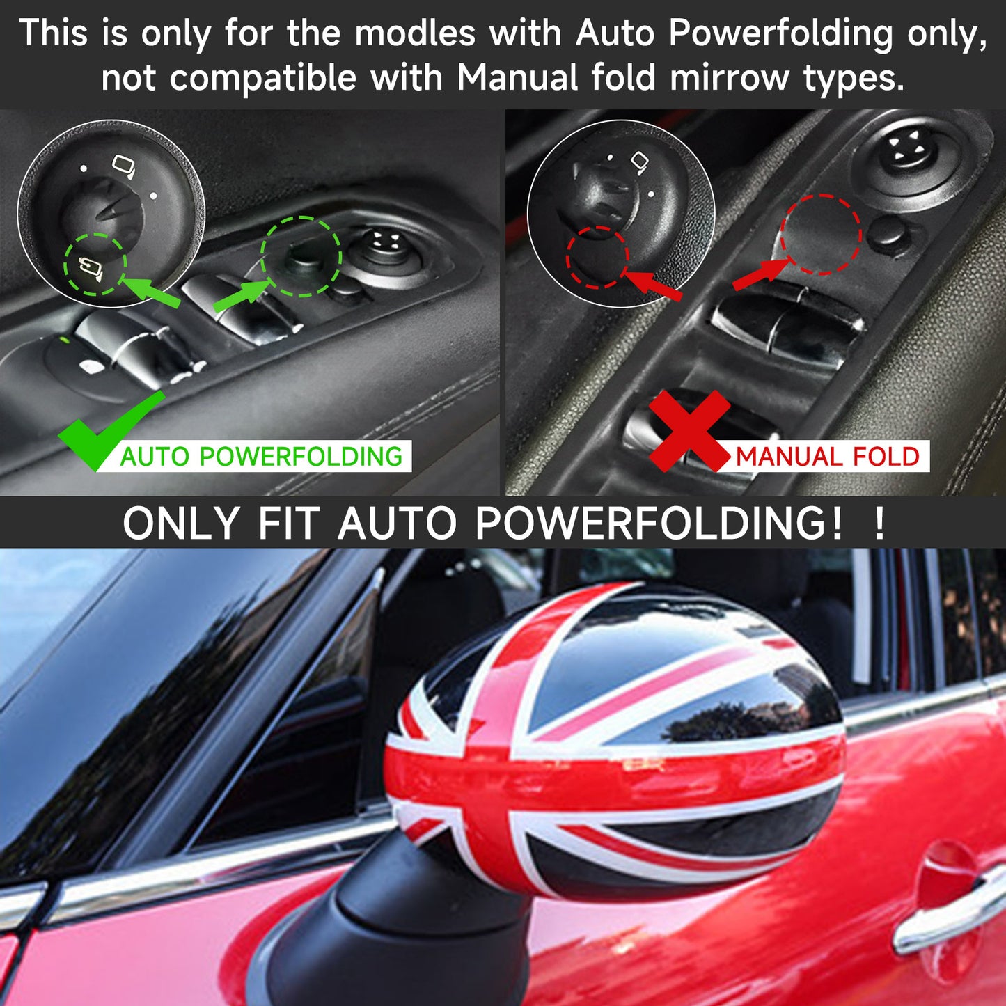 MINI Cooper R55 R56 R57 2 copri specchietti con bandiera britannica Union Jack nero/rosso