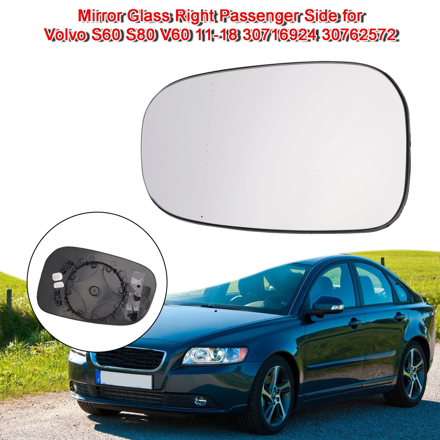 Vetro specchietto lato passeggero destro per Volvo S60 S80 V60 11-18 30716924 30762572