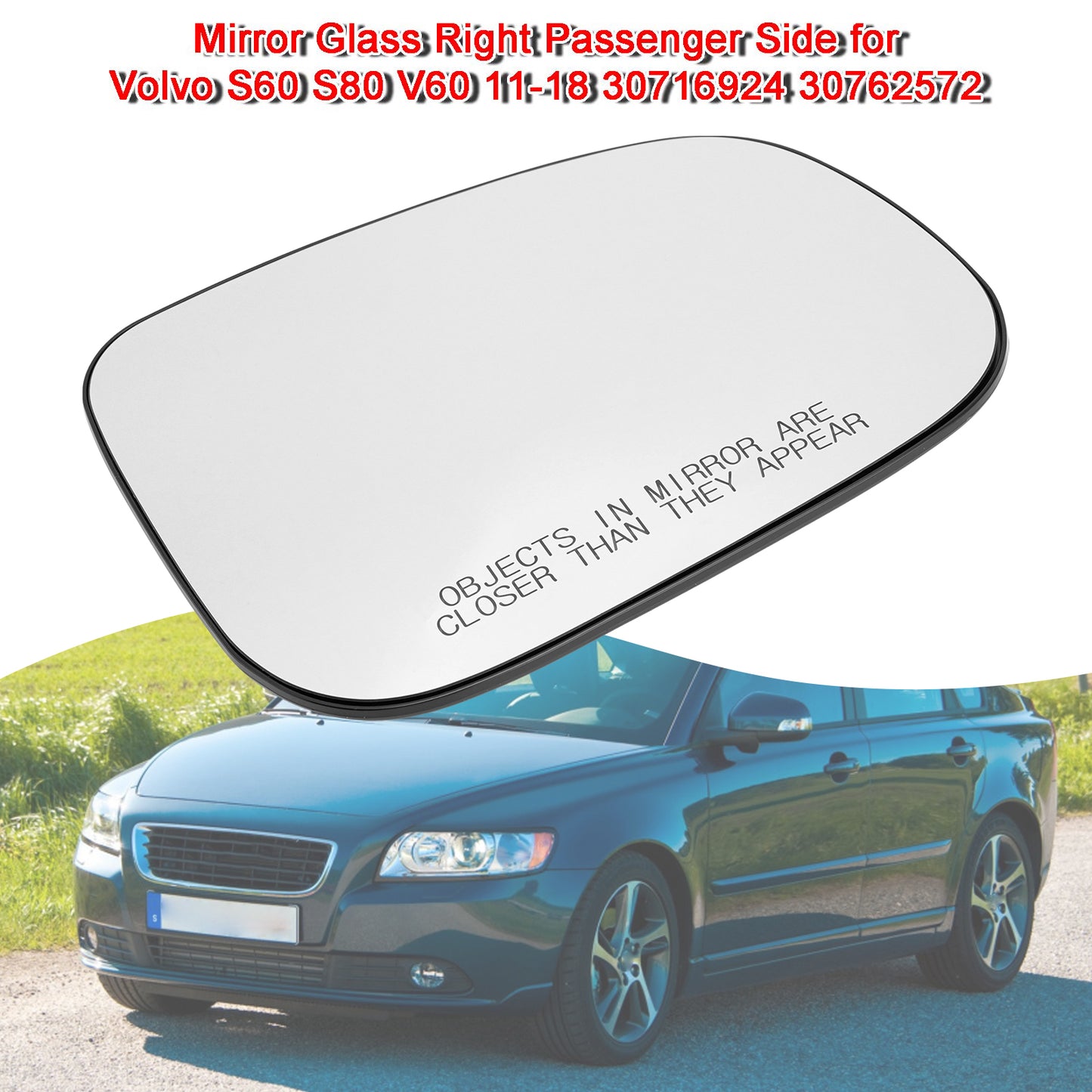 Vetro specchietto lato passeggero destro per Volvo S60 S80 V60 11-18 30716924 30762572