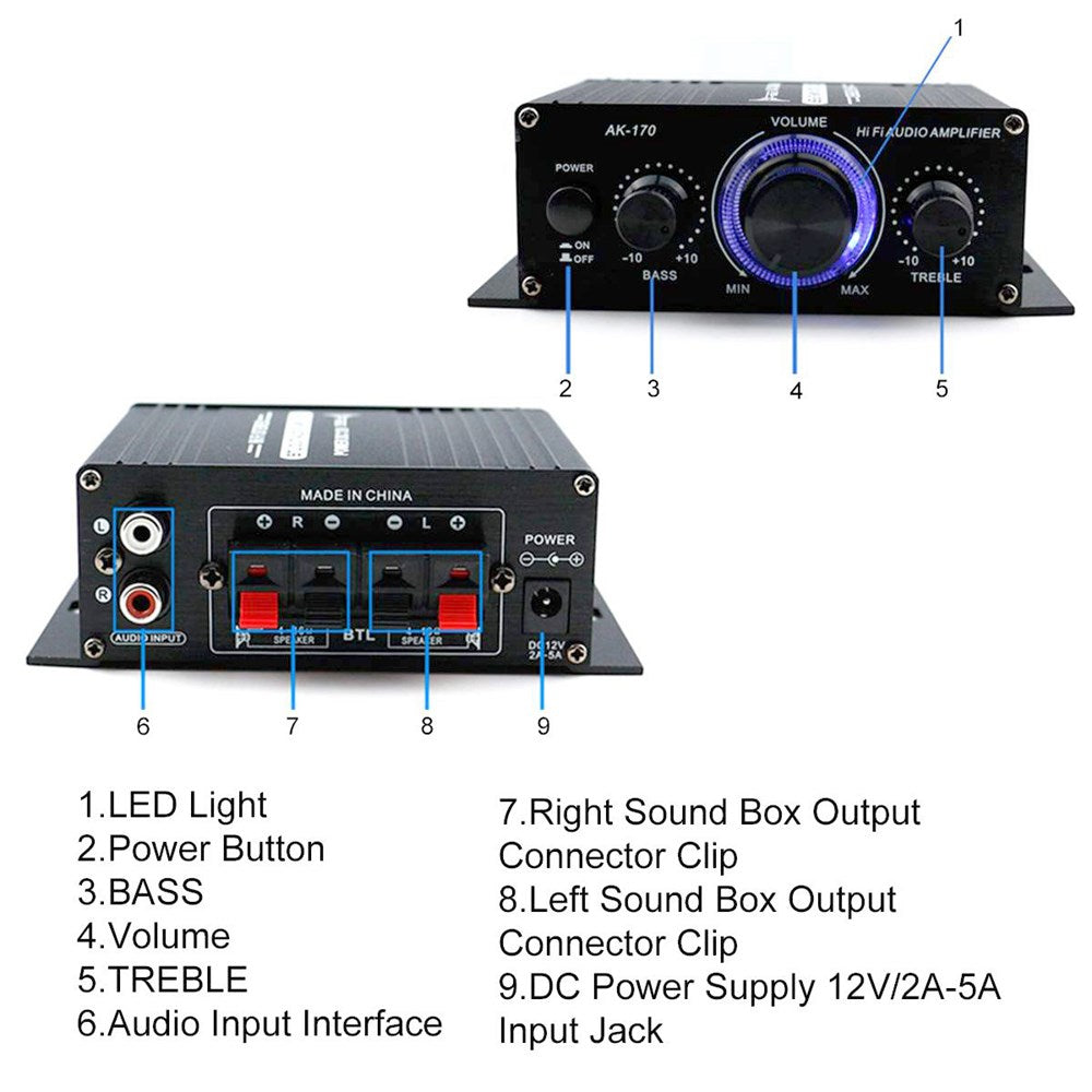 2 * 200W Hi-Fi Auto Stereo 12V Car Audio Amplificatore MP3 Radio Booster LED Design