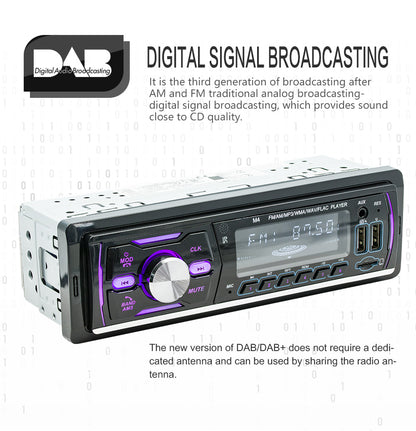Autoradio Stereo 1Din Bluetooth FM Audio Lettore musicale DAB/MP3/USB/AUX In-dash
