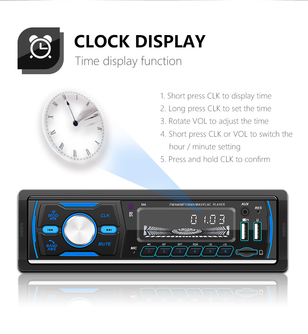 Autoradio Stereo 1Din Bluetooth FM Audio Lettore musicale DAB/MP3/USB/AUX In-dash