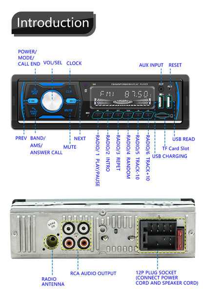 Autoradio Stereo 1Din Bluetooth FM Audio Lettore musicale DAB/MP3/USB/AUX In-dash