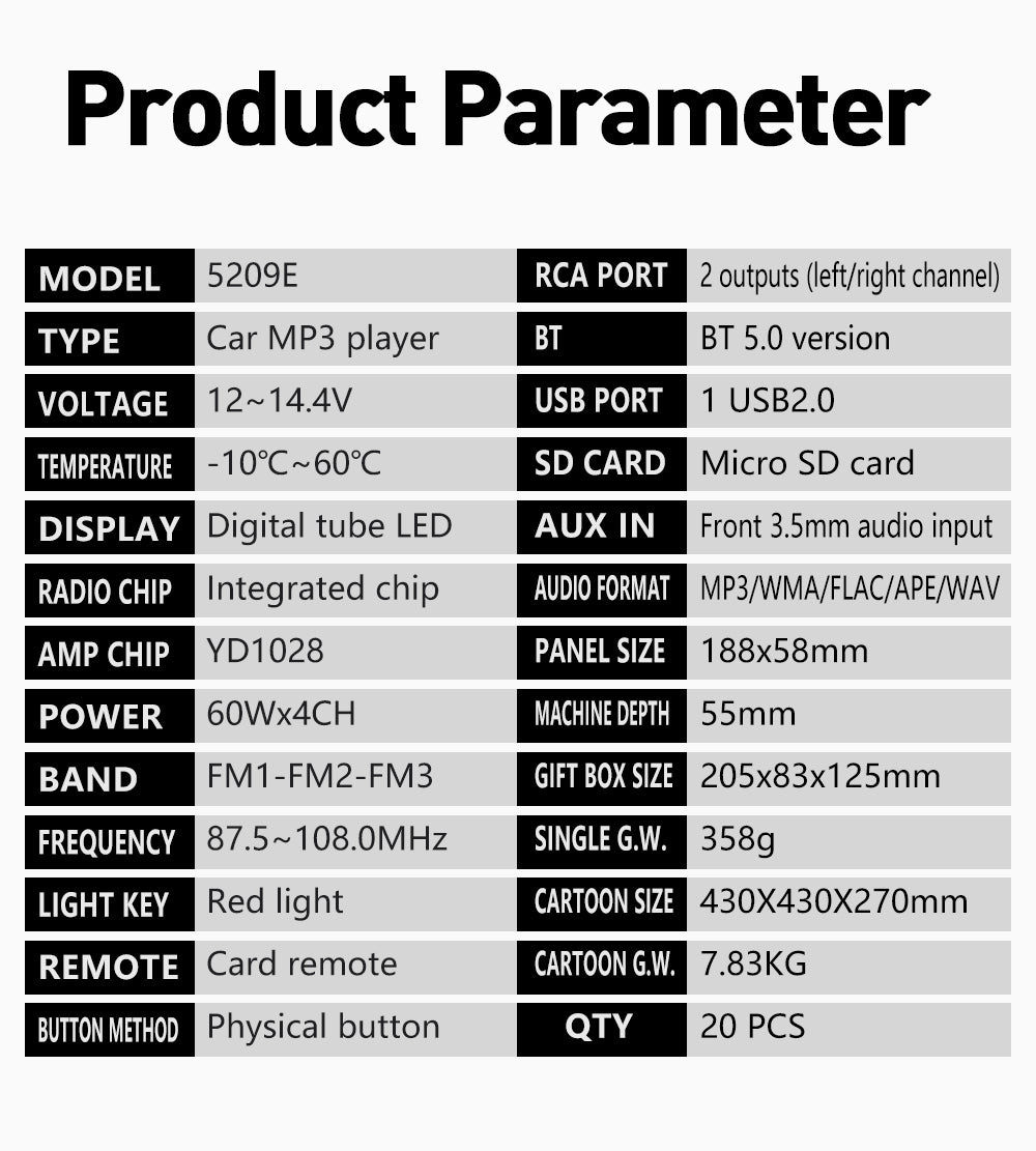 12V 25W Universal Car Bluetooth FM Radio Audio USB U Disk Card Reader Lettore MP3