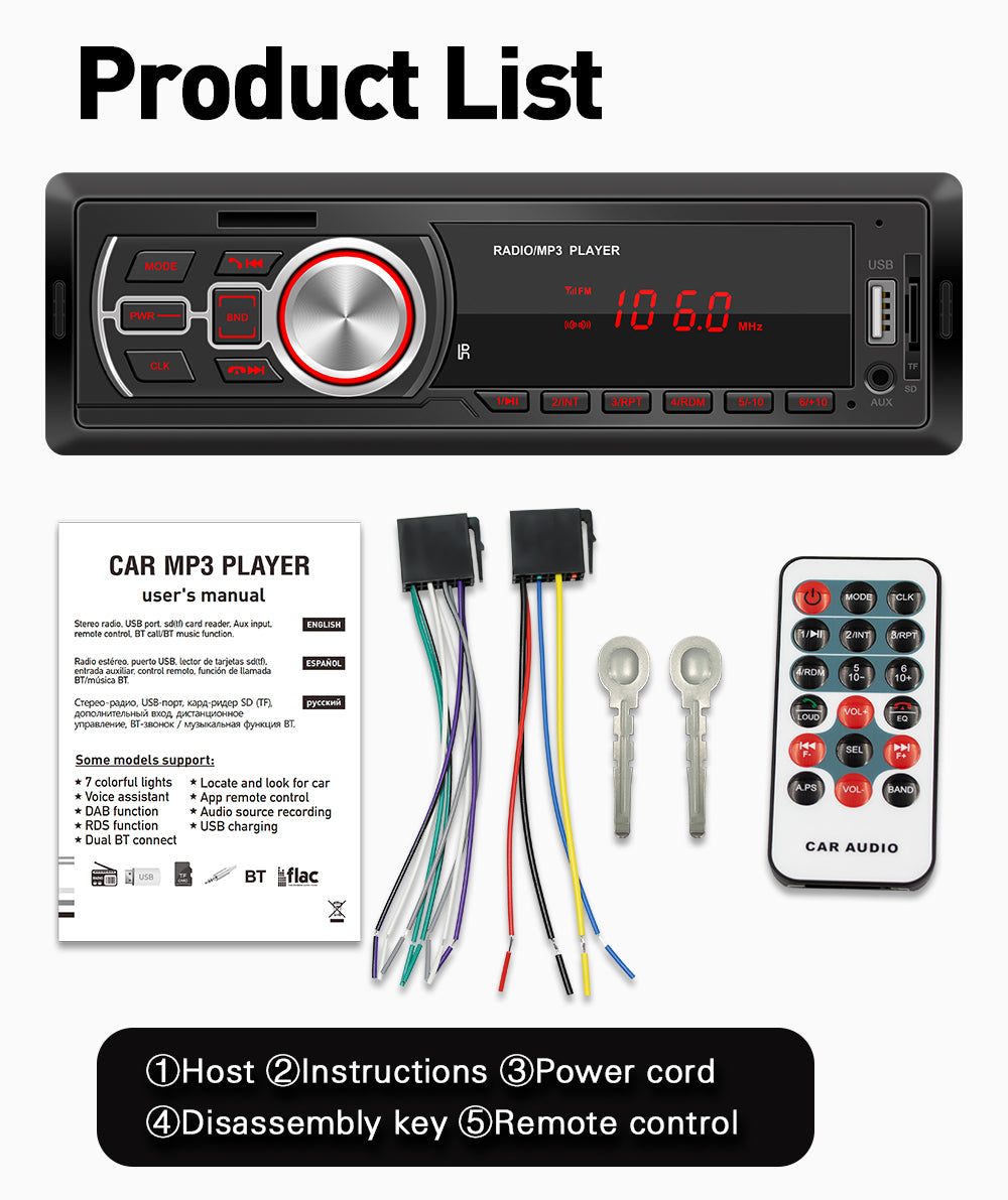 12V 25W Universal Car Bluetooth FM Radio Audio USB U Disk Card Reader Lettore MP3