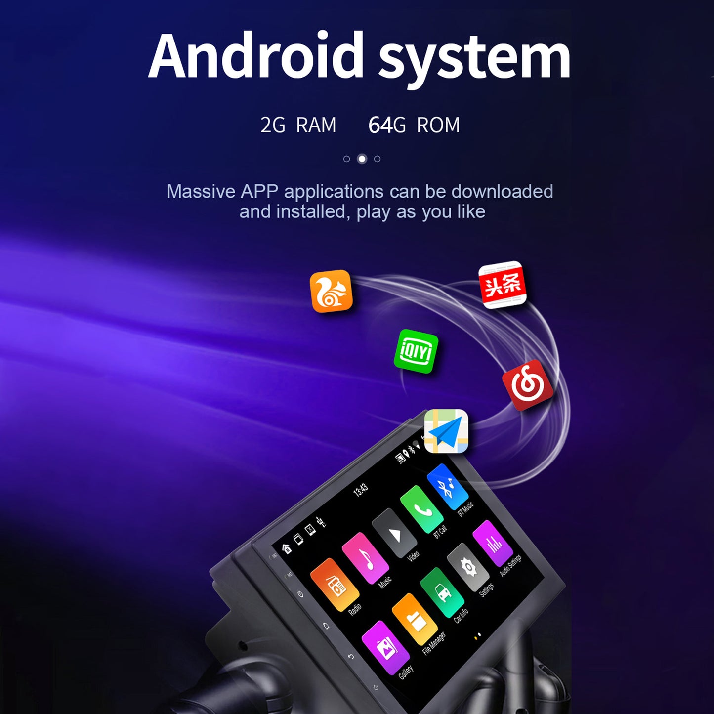 Lettore MP5 stereo per auto Android 10 da 7" 2G+64G Quad Core GPS WiFi Bluetooth Carplay