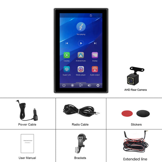 Schermo touch completo da 7 pollici Apple CarPlay Android Auto Display di commutazione Telecamera 12 LED