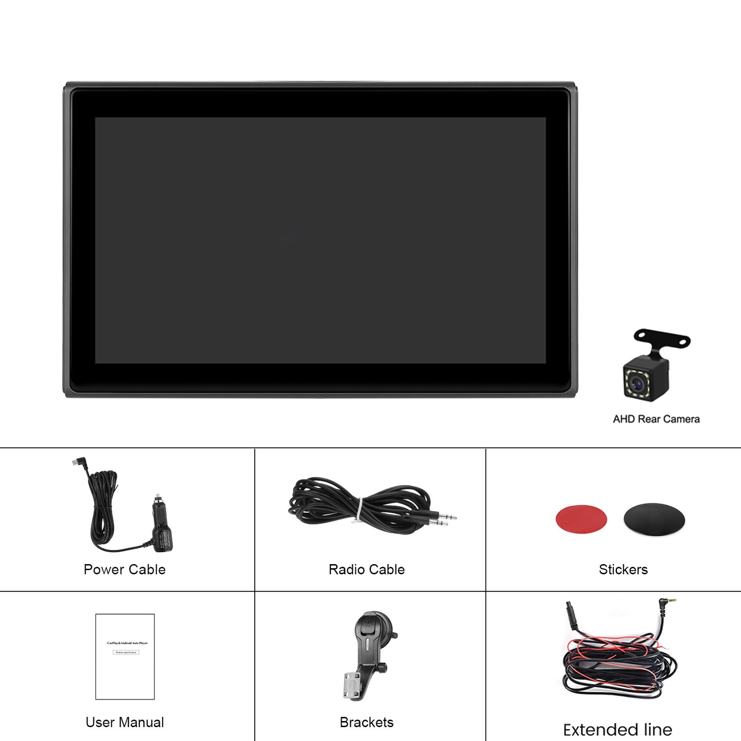 Schermo touch completo da 7 pollici Apple CarPlay Android Auto Display di commutazione Telecamera 12 LED