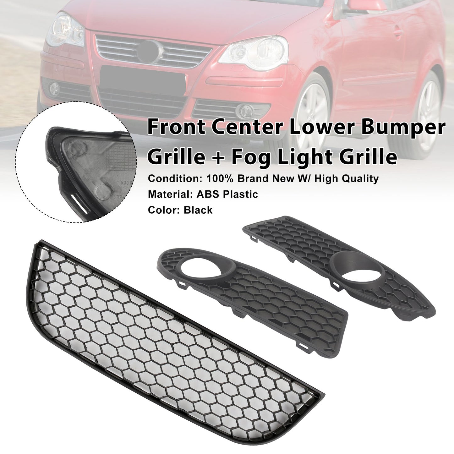 NERO Centro Per Polo GTI Anteriore VW Inferiore 9N3 Griglia Paraurti Griglia 2005-2009 Nebbia Generico