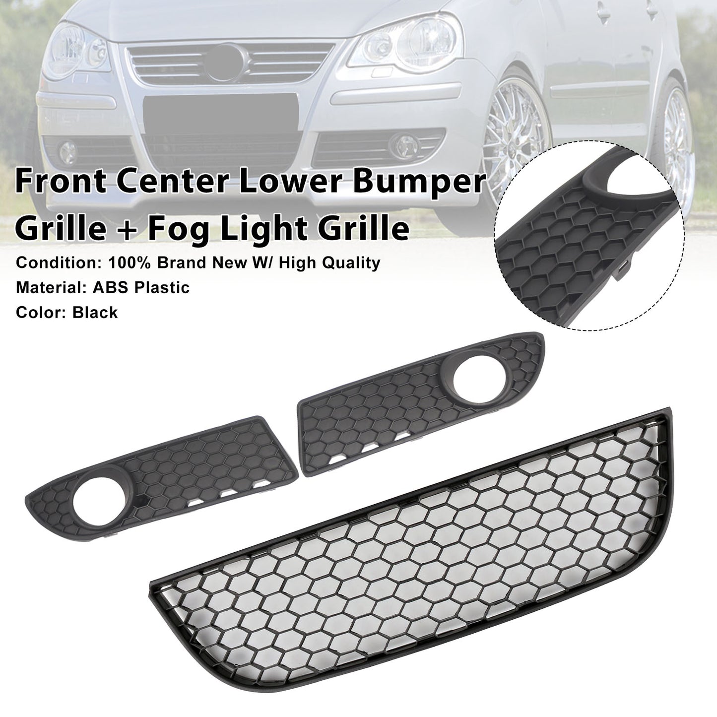 NERO Centro Per Polo GTI Anteriore VW Inferiore 9N3 Griglia Paraurti Griglia 2005-2009 Nebbia Generico