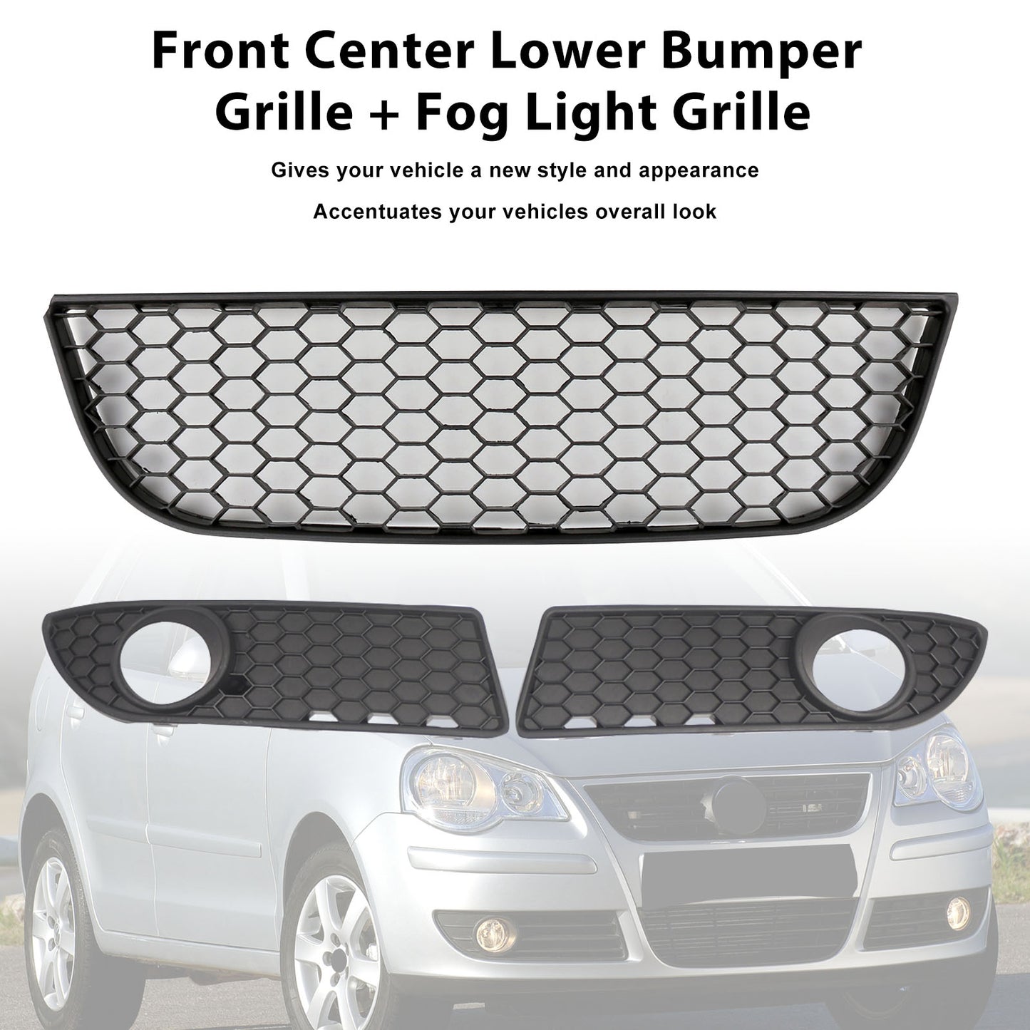 NERO Centro Per Polo GTI Anteriore VW Inferiore 9N3 Griglia Paraurti Griglia 2005-2009 Nebbia Generico