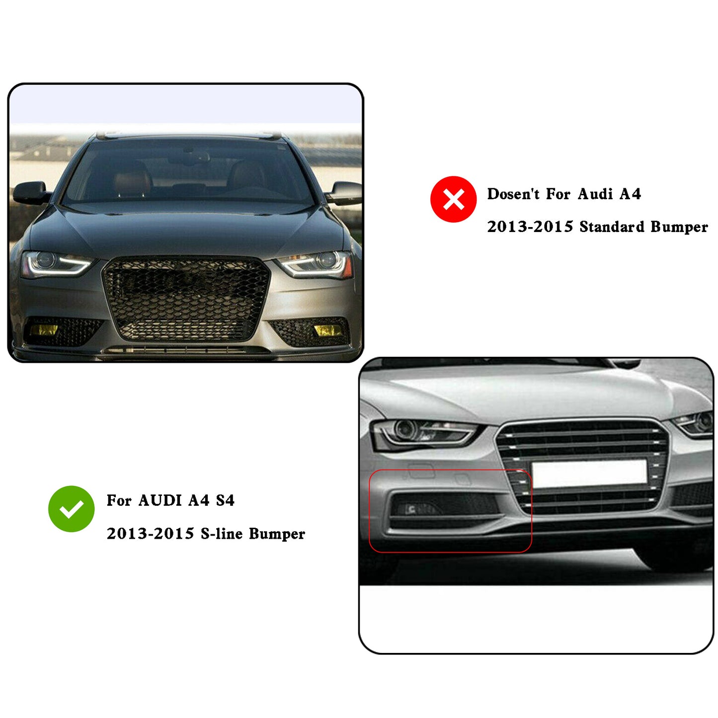A4 S-line S4 2013-2015 Audi paraurti fendinebbia copertura lampada griglia sostituzione griglia generico