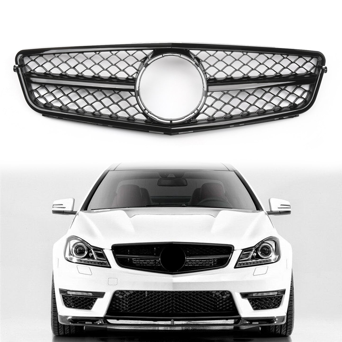 Griglia per paraurti anteriore nera adatta per classe C Benz W204 C300 C350 2008-2014