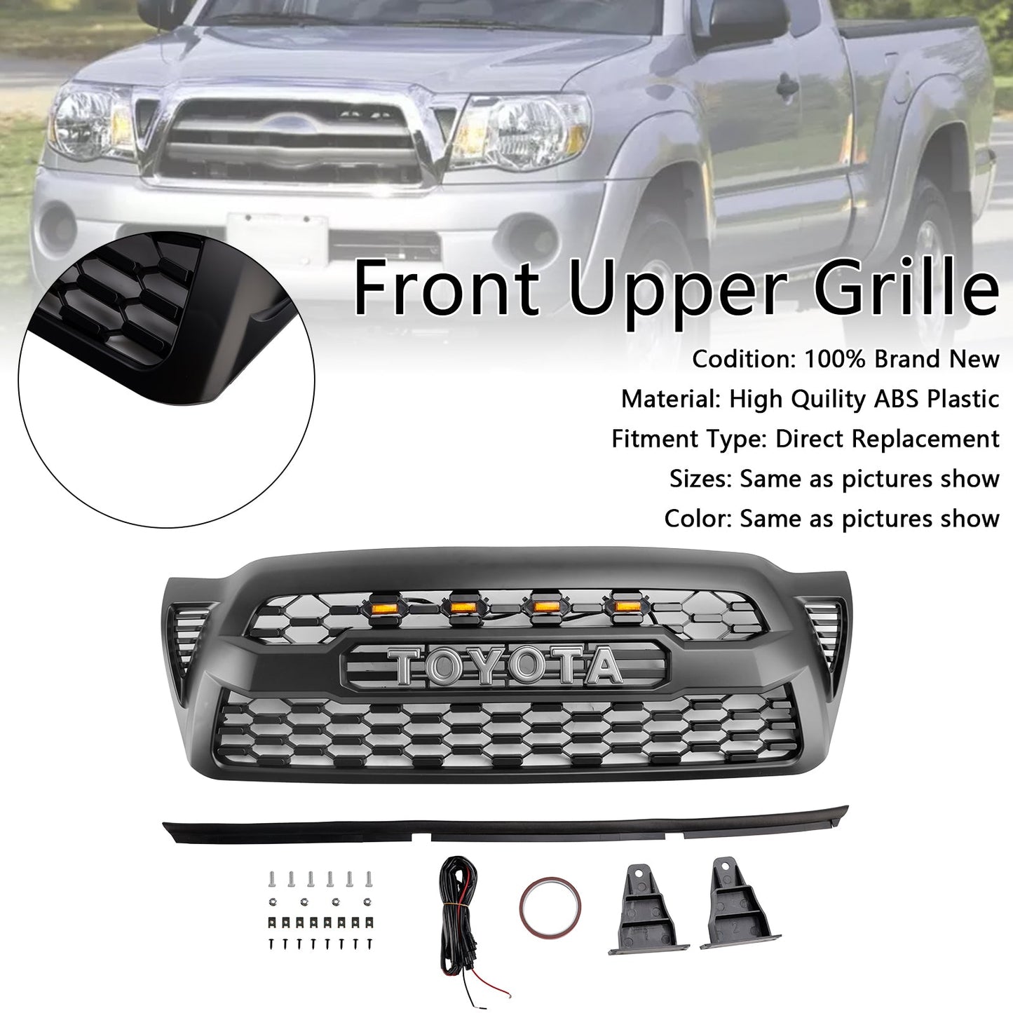 Griglia paraurti anteriore nera opaca Toyota Tacoma 2005-2011 con LED