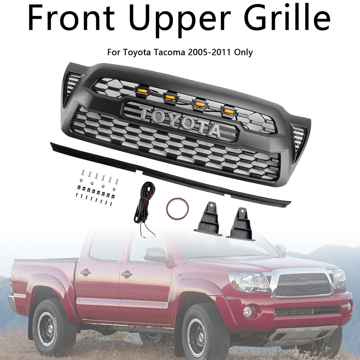 Griglia paraurti anteriore nera opaca Toyota Tacoma 2005-2011 con LED