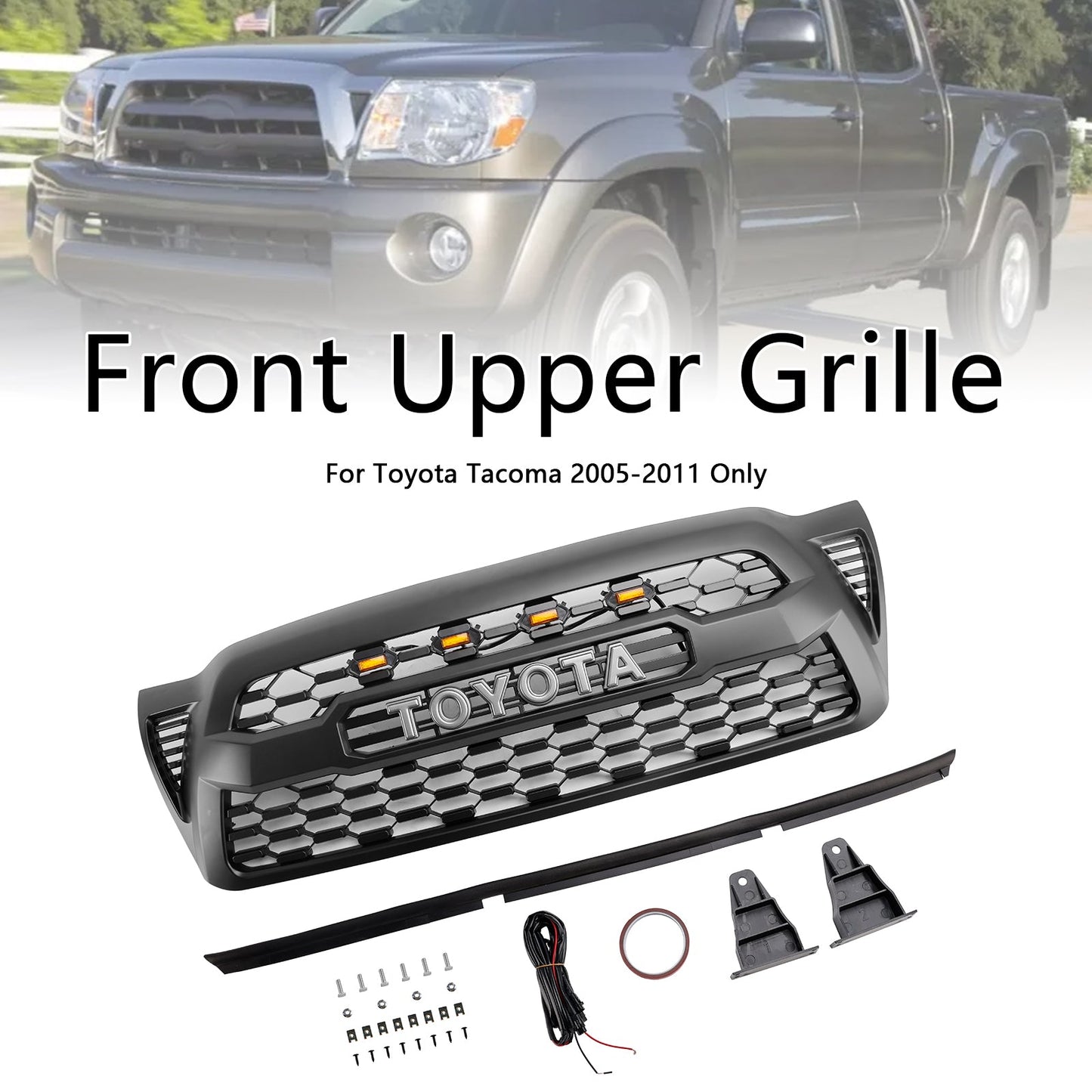Griglia paraurti anteriore nera opaca Toyota Tacoma 2005-2011 con LED