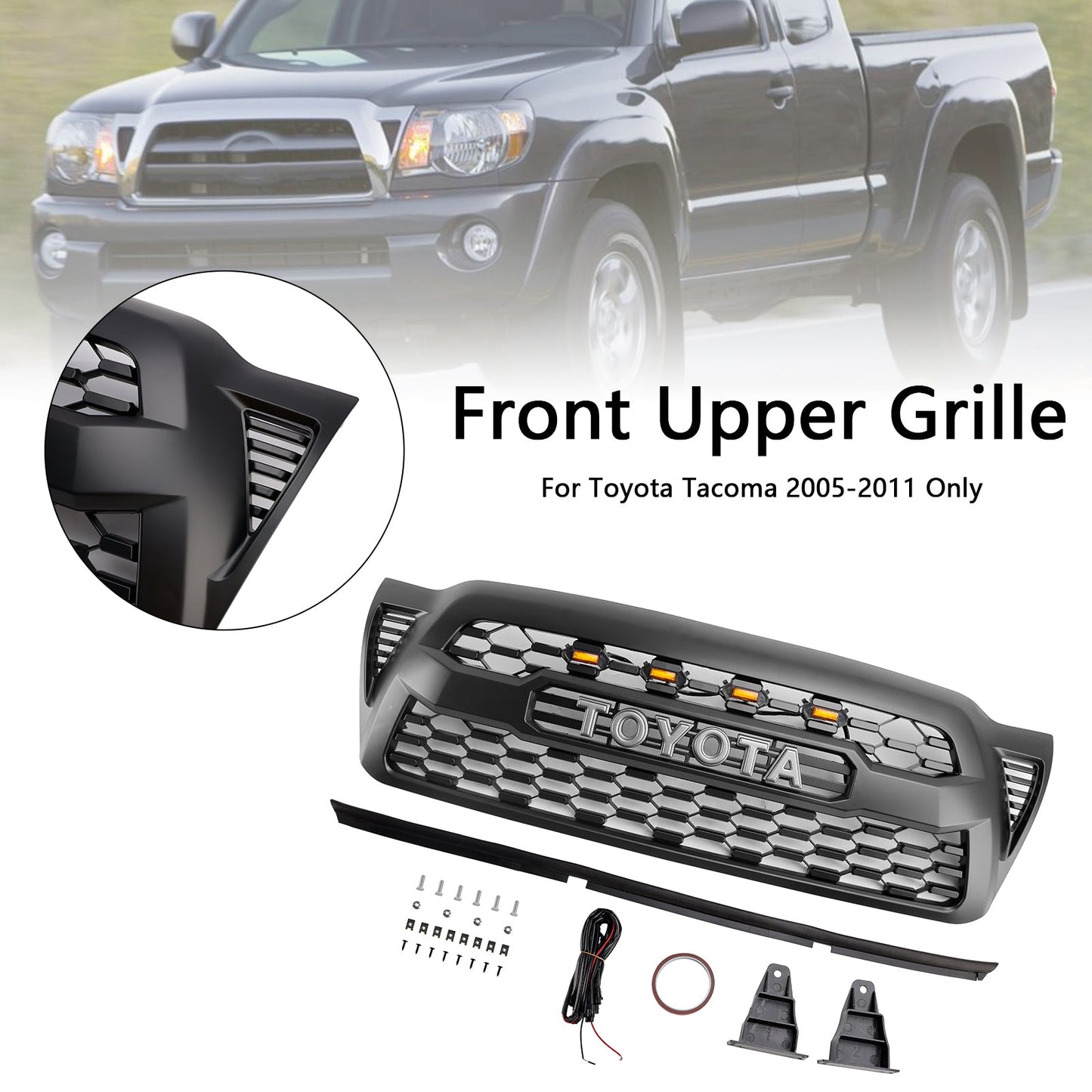Griglia paraurti anteriore nera opaca Toyota Tacoma 2005-2011 con LED