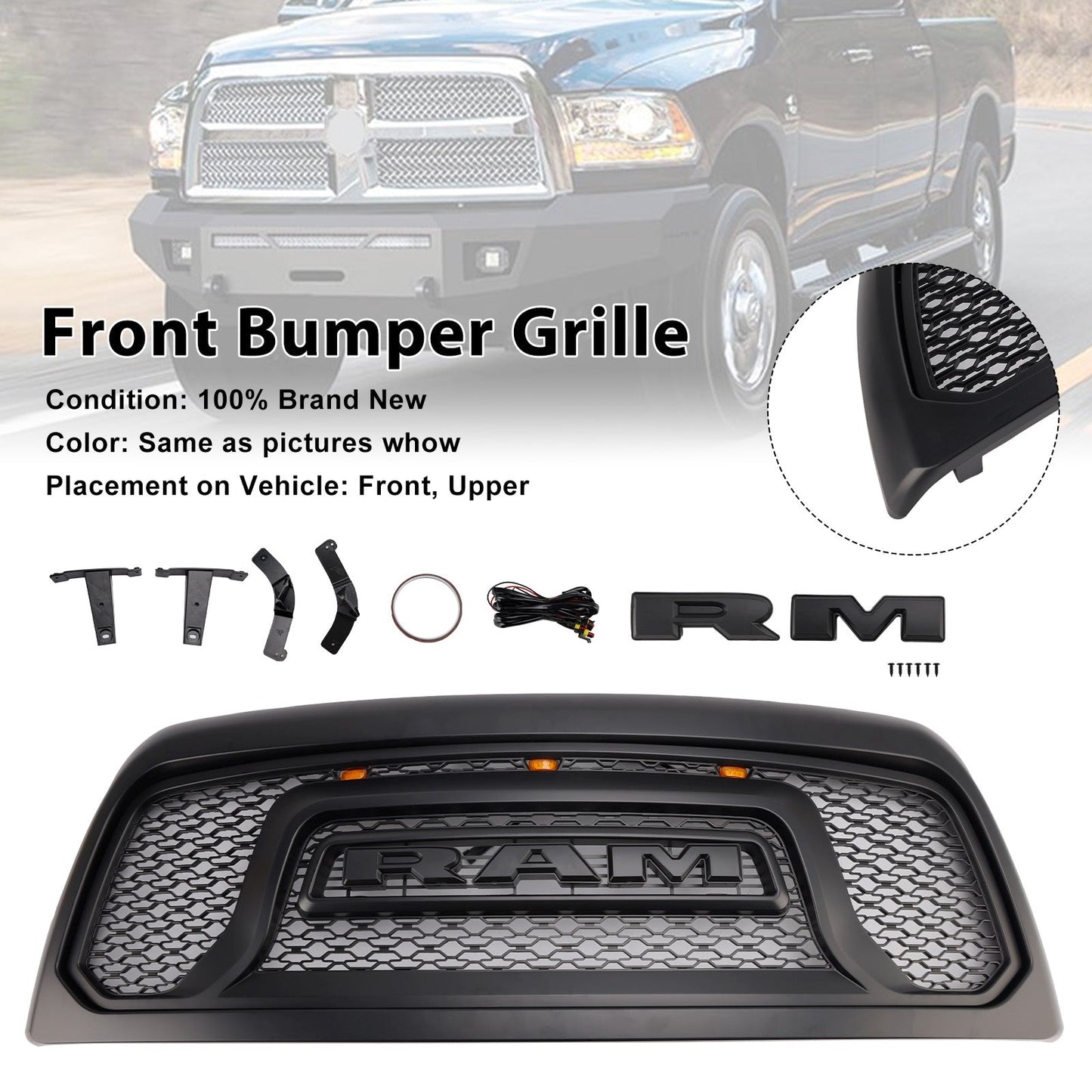 Dodge Ram 2500/3500 Laramie Limited 2010-2018 con griglia paraurti anteriore con luci a LED