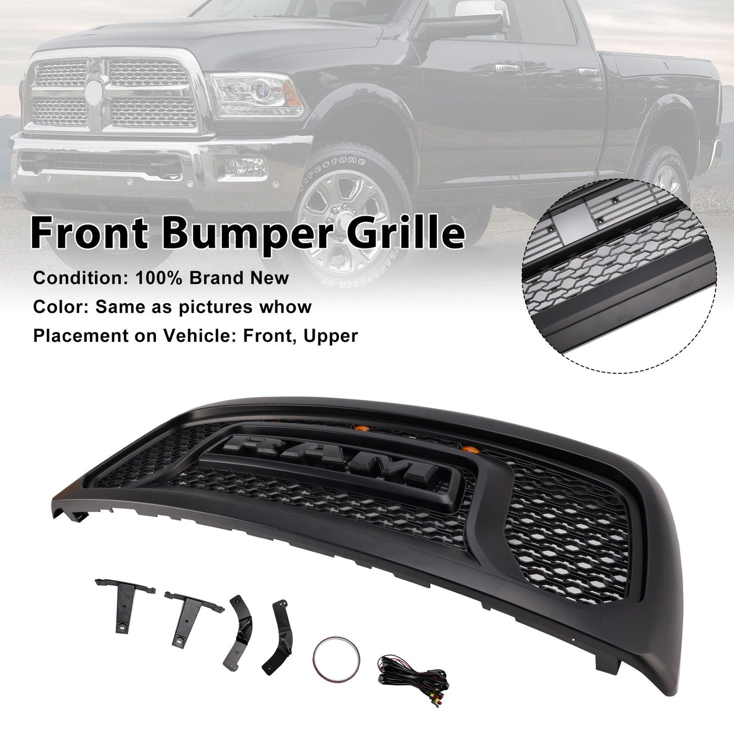 Dodge Ram 2500/3500 Laramie Limited 2010-2018 con griglia paraurti anteriore con luci a LED