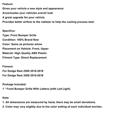 Dodge Ram 2500/3500 Laramie Limited 2010-2018 con griglia paraurti anteriore con luci a LED
