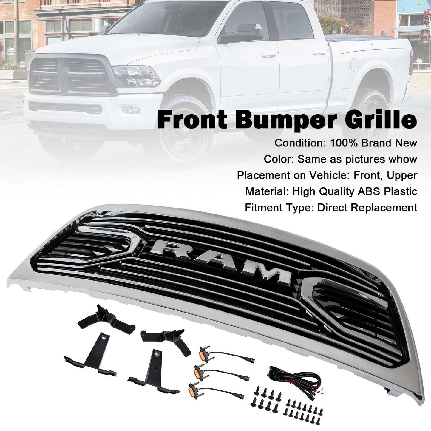 Dodge Ram 2500/3500 Laramie 2010-2018 con griglia paraurti anteriore cromata con luci a LED