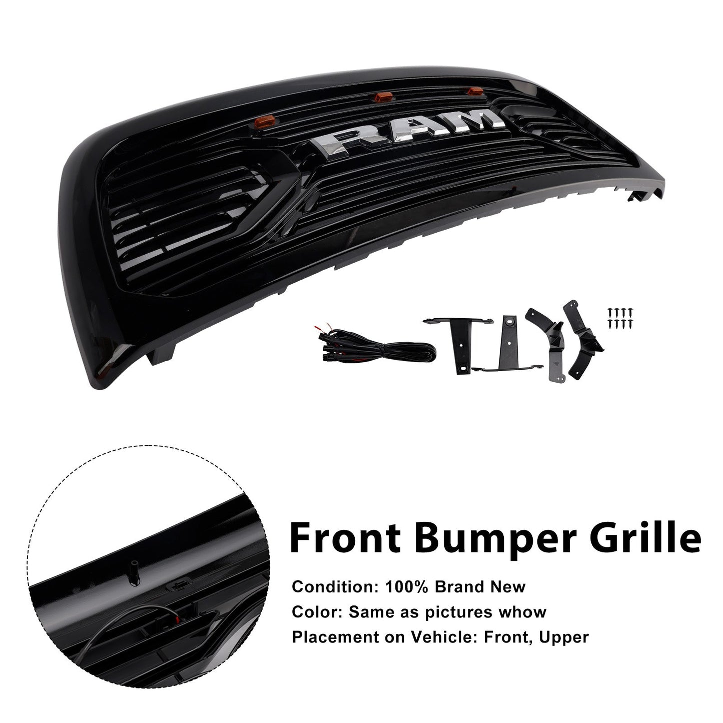 Dodge Ram 2500/3500 Laramie 2010-2018 con griglia paraurti anteriore nera con luci a LED