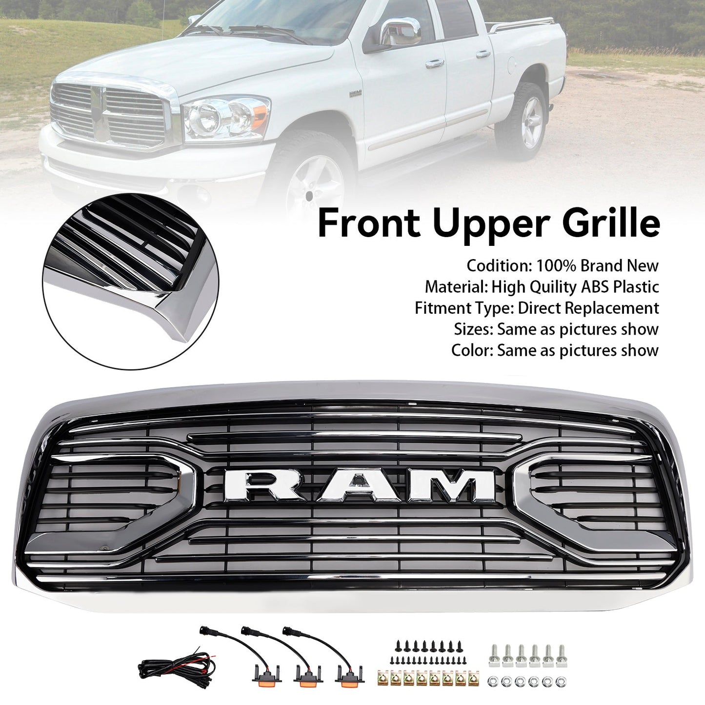 Griglia paraurti anteriore cromata Per 2006-2008 Dodge RAM 1500